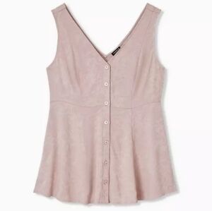 Torrid Size 1 Taupe Jacquard Button Front Fit & Flare Peplum Top